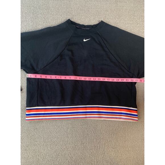 Nike Pro Get Fit Striped Cropped Sweatshirt Dri Fit Crewneck Black Multi Large - Picture 8 of 10